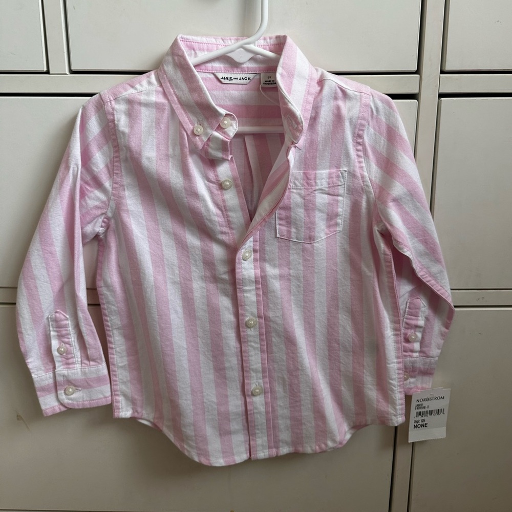 Janie and Jack Pink/White Button Down, 2T